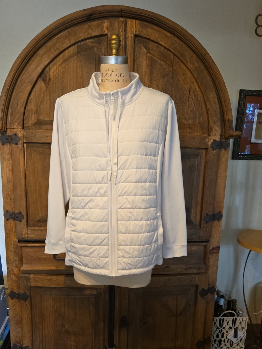 J. Jill White Quilted Front Zip Jacket with Knit Sleevesa1à